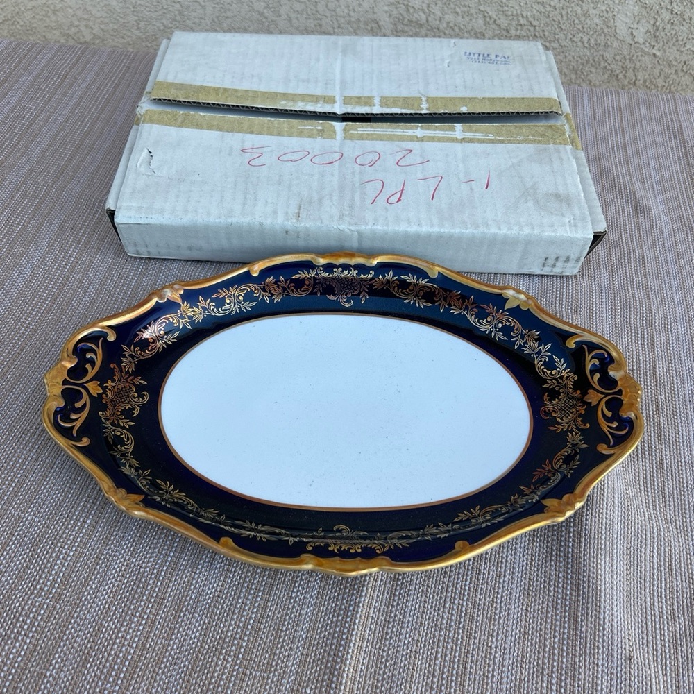 Reichenbach Made in Germany Blue  and Gold Kobalt Oval porcelain plate 36cm New